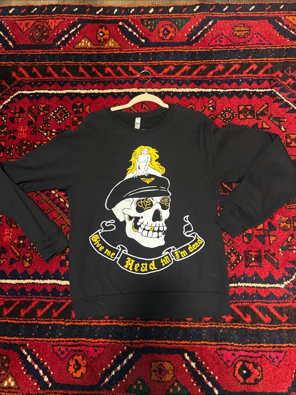 Black Graphic Skull Sweatshirt with Yellow Accents